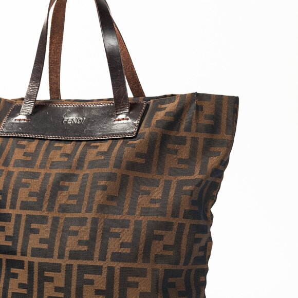 Fendi Brown Zucca Canvas Leather-Trim Snap-Closure Tote - Picture 8 of 12